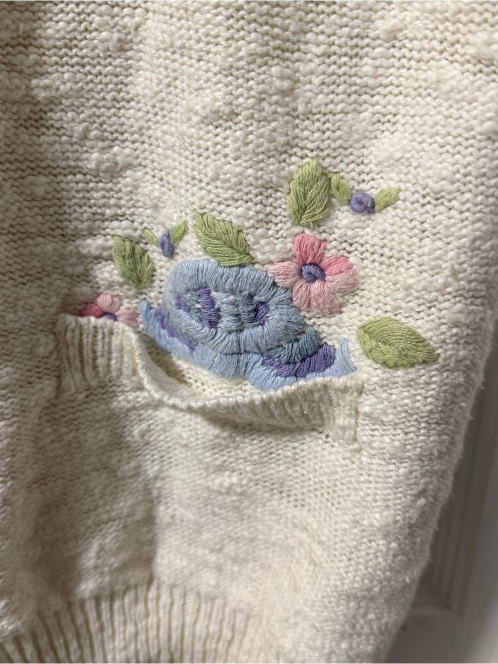 Koret Cream Knit Cardigan Vest with Pink & Blue Floral Embroidery - Picture 2 of 6
